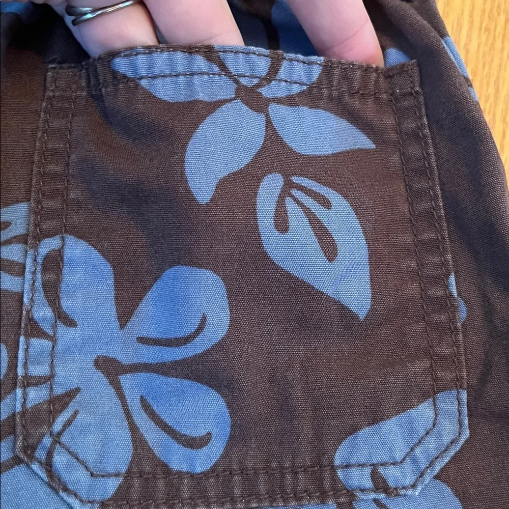 Gymboree Size 5 pull on cotton canvas Hawaiian floral brown blue shorts EUC